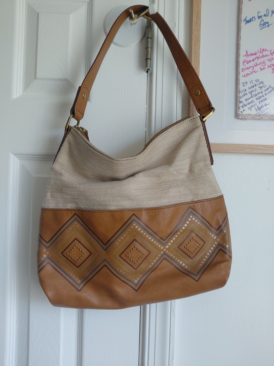 Fossil Handbags - Fossil Tan & Cream Crossbody Hobo with Geometric Accent